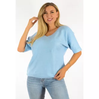   Strasszos YESSTORY feliratos,V nyakú,puhaanyagú,kötött felső ! babakék L-XXL