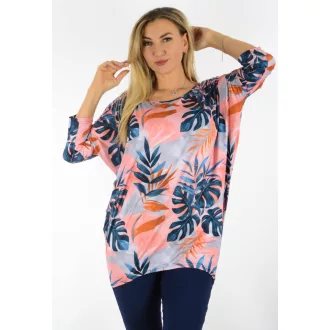   Pálma leveles,denevérujjas,hátulja hosszabb tunika! kék-korall L-XXL
