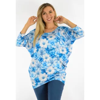   Virágos,denevérujjas,hátulja hosszabb tunika! kék-fehér L-XXL