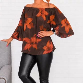   Virágos,tölcsérujjú,muszlin felső! korall-csokibarna L-XXL