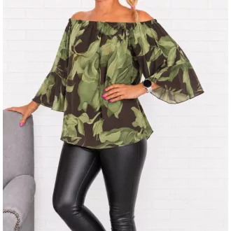   Virágos,tölcsérujjú,muszlin felső! kiwi-csokibarna L-XXL