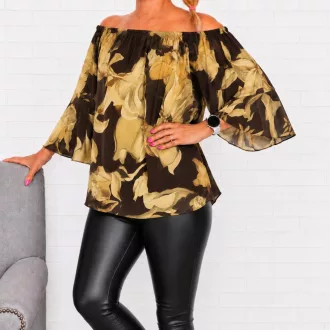   Virágos,tölcsérujjú,muszlin felső! vaníliasárga-csokibarna L-XXL