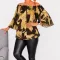 Virágos,tölcsérujjú,muszlin felső! vaníliasárga-csokibarna L-XXL