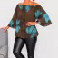 Virágos,tölcsérujjú,muszlin felső! türkiz-csokibarna L-XXL