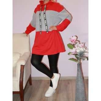 Két színű garbós tunika! piros-szürke XL-XXL