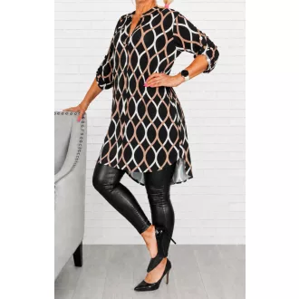   Ellipszis mintás hátulja hosszabb ingtunika! camel-fekete-fehér XL-3XL