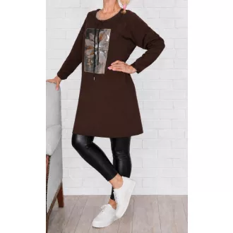   Strasszos arany virágos,zsebes,prémium tunika ! csokibarna L-XXL