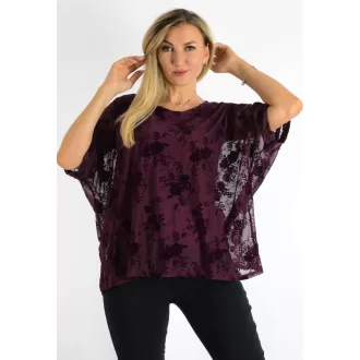   Virágos,dupla anyagú,T vonalú,tüll felső ! burgundi L-XXL
