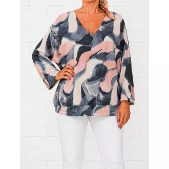   Hullám mintás,V nyakú,passzés aljú felső! kék-púder L-XXL