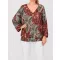 Virág mintás,V nyakú,passzés aljú felső! khaki-barna L-XXL