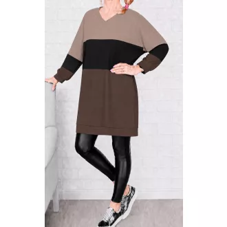   Trikolor,V nyakú,zsebes,prémium tunika ! camel-fekete-csokibarna L-XL
