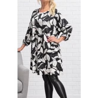 Levél mintás A vonalú tunika ! fekete-fehér XXL-3XL