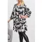 Levél mintás A vonalú tunika ! fekete-fehér XXL-3XL