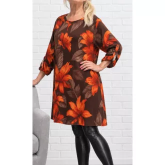 Virág mintás A vonalú tunika ! csokibarna-korall XXL-3XL