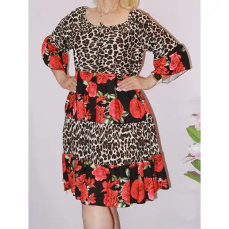Rózsás,leopárdos,harang ujjú,fodros aljú ruha!  L-XL