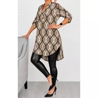   Ellipszis mintás hátulja hosszabb ingtunika! camel-fekete-fehér XL-3XL