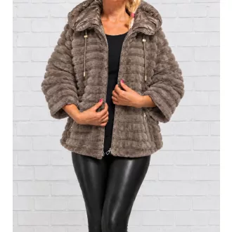   Steppelt kapucnis,zsebes,szőrme kabát kabát! cappuccino L-XL
