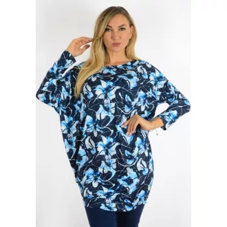 Virágos,aszimmetrikus tunika ! kék-sötétkék L-XXL