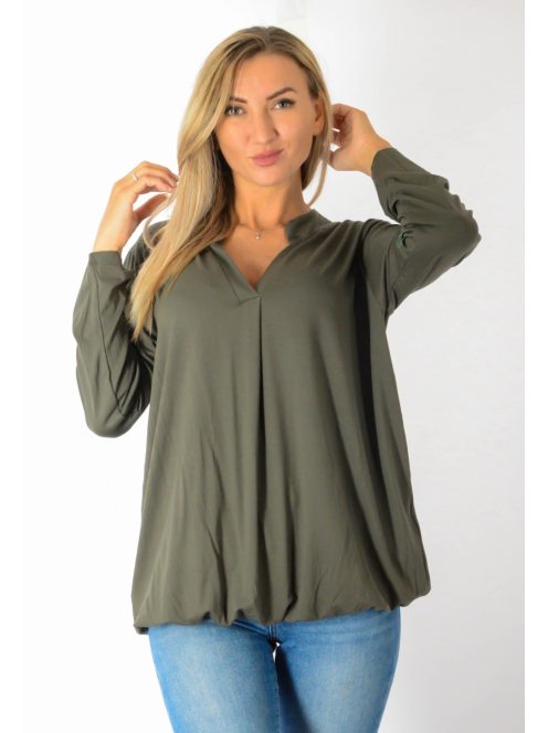 Egyszínű, ingfazonú ,gumis aljú felső! khaki L-XXL