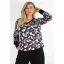 Levél mintás V nyakú felső! padlizsán-fekete-fehér L-XXL