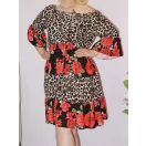 Rózsás,leopárdos,harang ujjú,fodros aljú ruha!  L-XL
