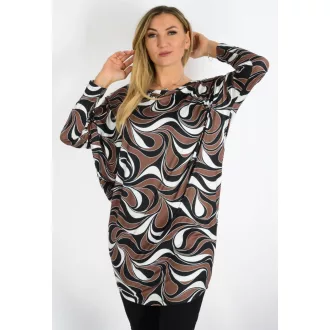 Mintás,aszimmetrikus tunika ! csokibarna-fekete L-XXL