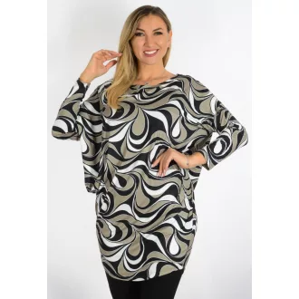 Mintás,aszimmetrikus tunika ! khaki-fekete L-XXL