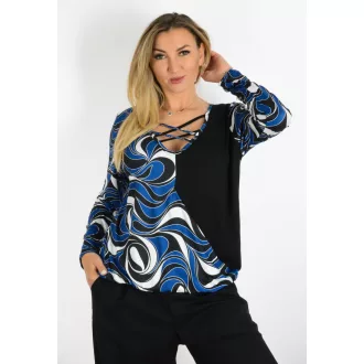   Mintás,keresztpántos,átlapolt,gumis aljú felső! kék-fekete L-XXL