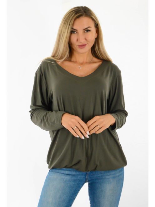 Egyszínű, V nyakú ,gumis aljú felső! khaki L-XXL