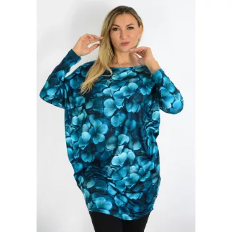 Virágos,aszimmetrikus tunika ! türkiz L-XXL