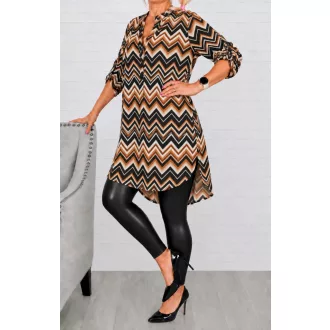   Cikk-cakk mintás hátulja hosszabb ingtunika! fekete-fehér-camel XL-3XL