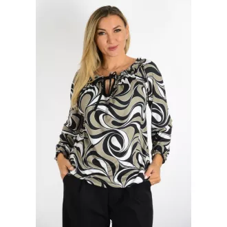   Mintás,nyaknál kötős,gumis aljú felső! khaki-fehér-fekete L-XL