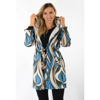 Mintás,kapucnis,zsebes,derékban kötős kabátka!  M-XL