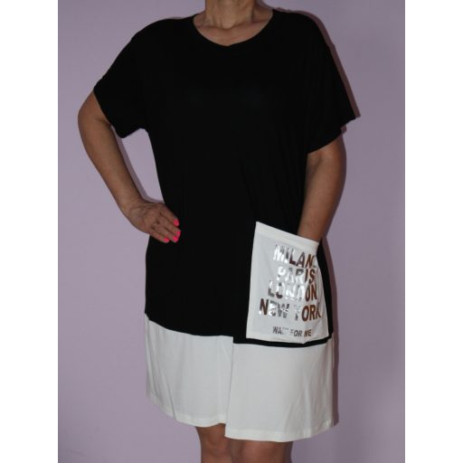 Zsebes,lenge,feliratos A vonalú tunika/ruha!  L-XXL
