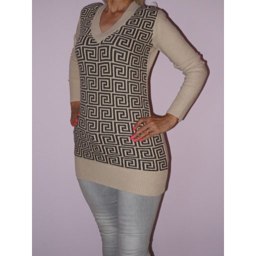 Mintás,kötött V nyakú tunika!  Több szín!  S-XL