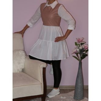   Műbőrbetétes,fodros aljú tunika/ruha!  púderrózsaszín S,M,L,XL