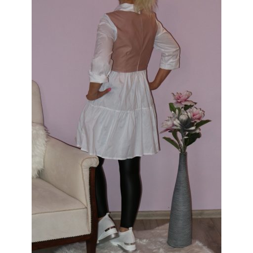 Műbőrbetétes,fodros aljú tunika/ruha!  púderrózsaszín S,M,L,XL