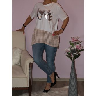 Kockás aljú,feliratos tunika!  L-XXL