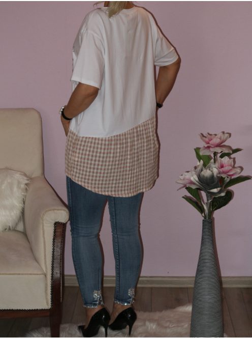 Kockás aljú,feliratos tunika!  L-XXL