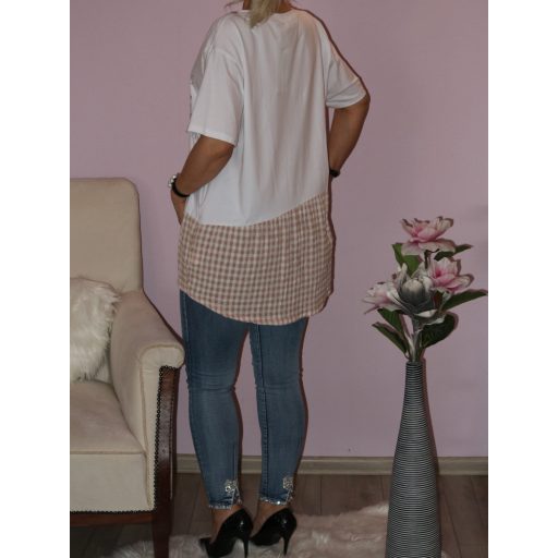 Kockás aljú,feliratos tunika!  L-XXL