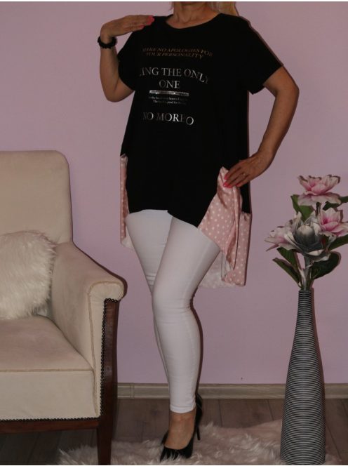 Feliratos,pöttyös betétes,hátulja hosszabb tunika!  Több szín!  L-XXL