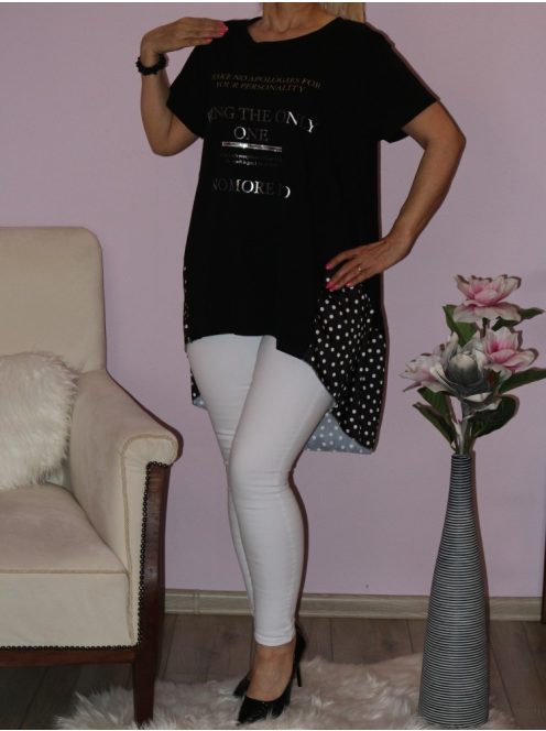 Feliratos,pöttyös betétes,hátulja hosszabb tunika!  Több szín!  L-XXL
