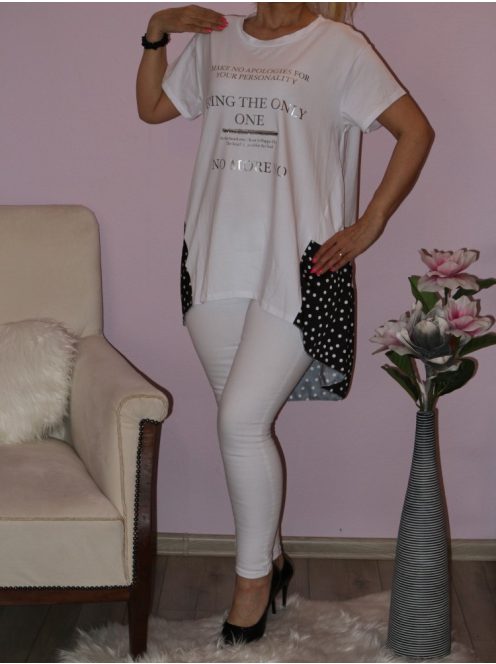 Feliratos,pöttyös betétes,hátulja hosszabb tunika!  Több szín!  L-XXL