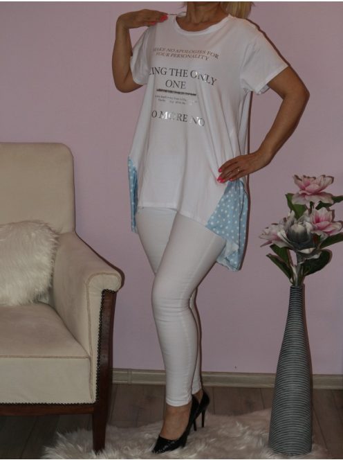 Feliratos,pöttyös betétes,hátulja hosszabb tunika!  Több szín!  L-XXL