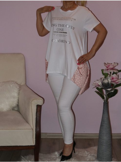 Feliratos,pöttyös betétes,hátulja hosszabb tunika!  Több szín!  L-XXL