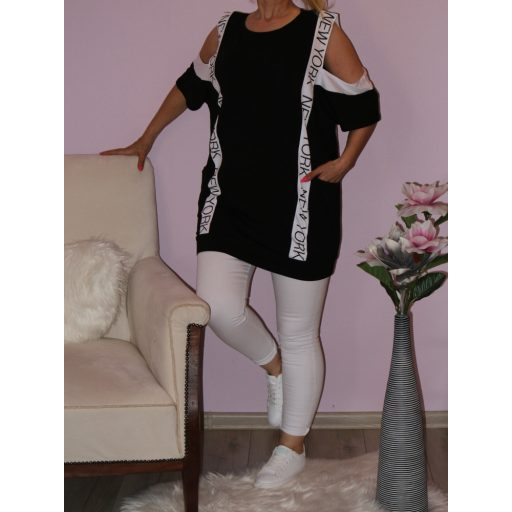Válla nyitott,zsebes,feliratos tunika!  Több szín!  L-XXL