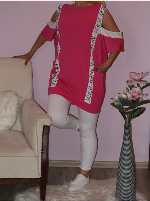 Válla nyitott,zsebes,feliratos tunika!  Több szín!  L-XXL