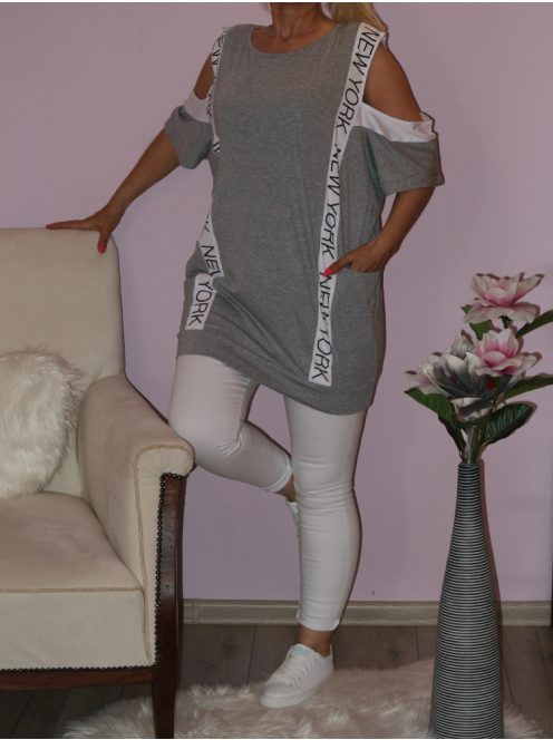 Válla nyitott,zsebes,feliratos tunika!  Több szín!  L-XXL