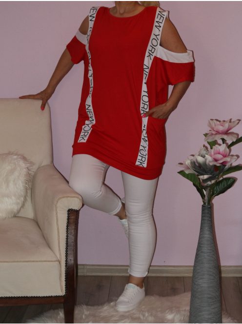 Válla nyitott,zsebes,feliratos tunika!  Több szín!  L-XXL