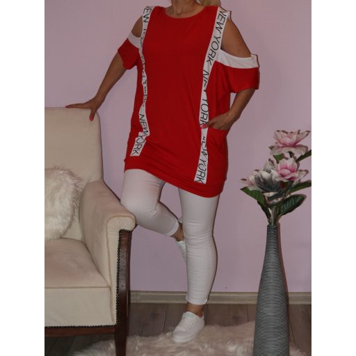 Válla nyitott,zsebes,feliratos tunika!  Több szín!  L-XXL